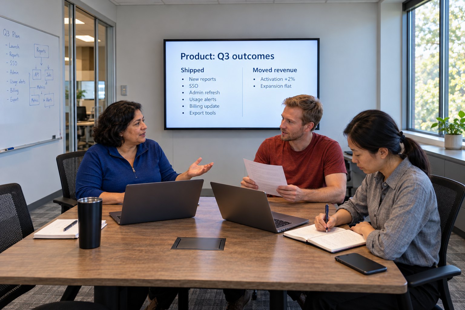 An executive review: a screen comparing what product shipped with what moved revenue